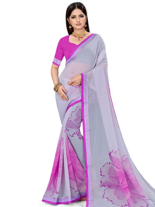 floral printed saree with blouse - 18012219 - Very Small Image - 1