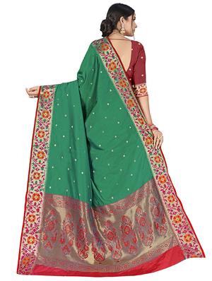 ethnic motifs woven saree with blouse - 18012339 - Standard Image - 3