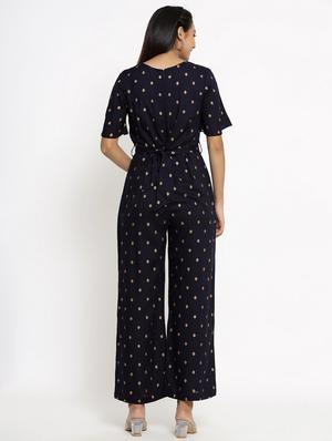 v-neck printed full leg jumpsuit - 18012418 - Standard Image - 3