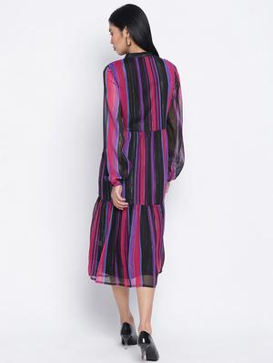 mandarin neck striped a-line dress - 18013270 - Standard Image - 4
