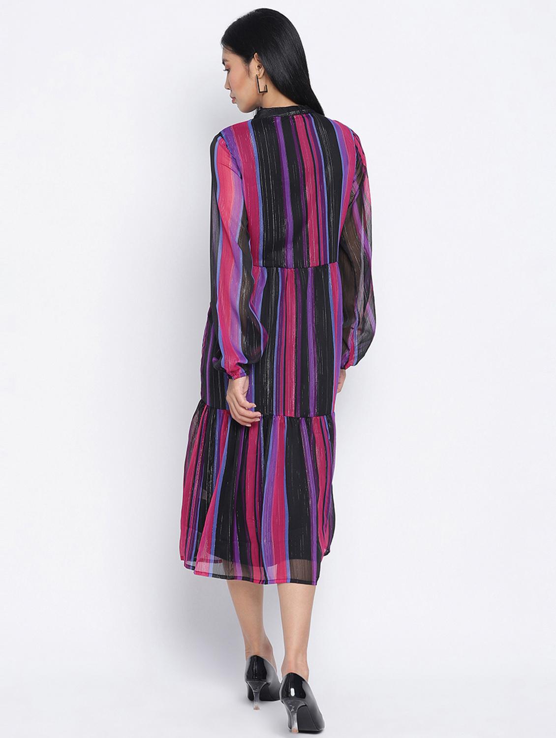 mandarin neck striped a-line dress - 18013270 - Zoom Image - 4