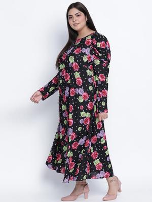 round neck printed a-line dress - 18013316 - Standard Image - 3