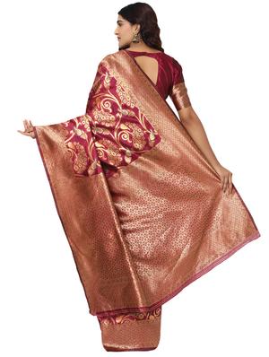 burgundy kanjivaram saree with blouse - 18013609 - Standard Image - 2