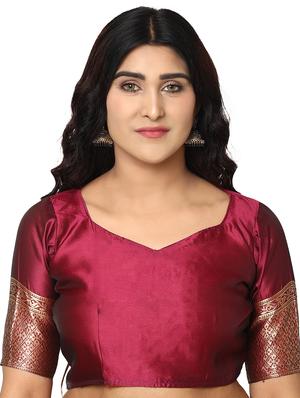 burgundy kanjivaram saree with blouse - 18013609 - Standard Image - 3
