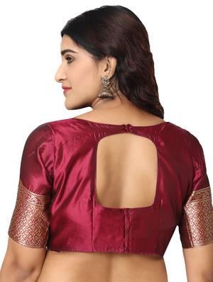burgundy kanjivaram saree with blouse - 18013609 - Standard Image - 4