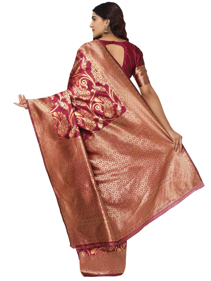 burgundy kanjivaram saree with blouse - 18013609 - Zoom Image - 2