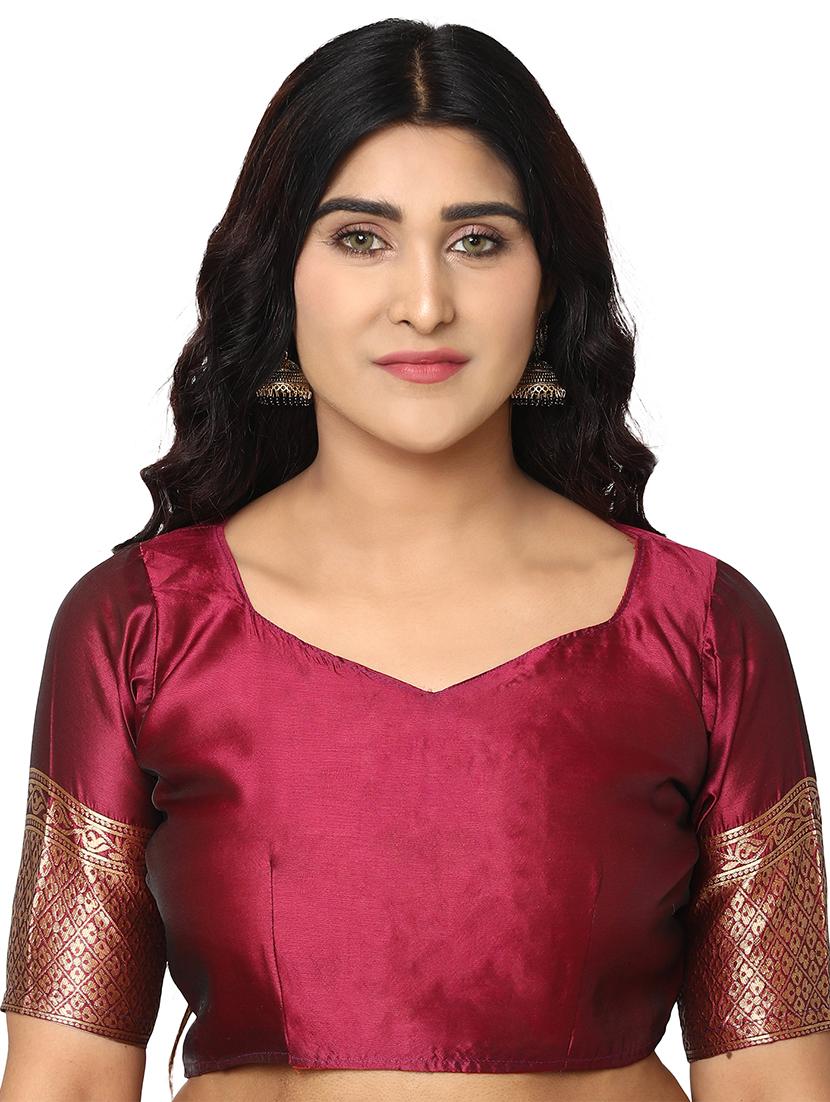 burgundy kanjivaram saree with blouse - 18013609 - Zoom Image - 3