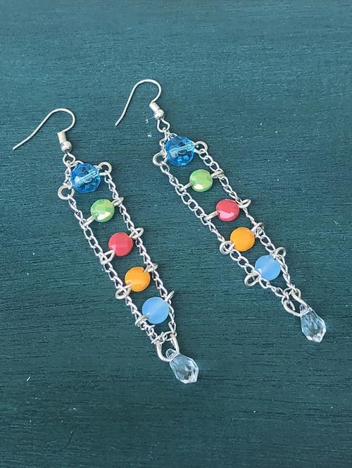 silver chain earrings with multicolored crystals - 18013787 -  Standard Image - 0