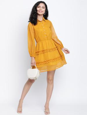 frill detail dobby a-line dress - 18014405 - Standard Image - 4