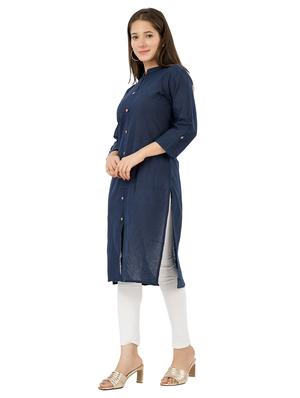 blue cotton blend straight kurta - 18014556 - Standard Image - 2