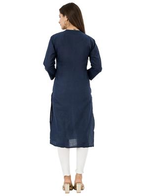 blue cotton blend straight kurta - 18014556 - Standard Image - 3