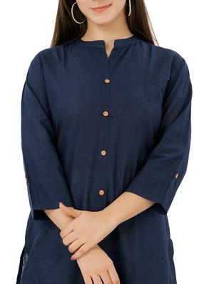 blue cotton blend straight kurta - 18014556 - Standard Image - 4