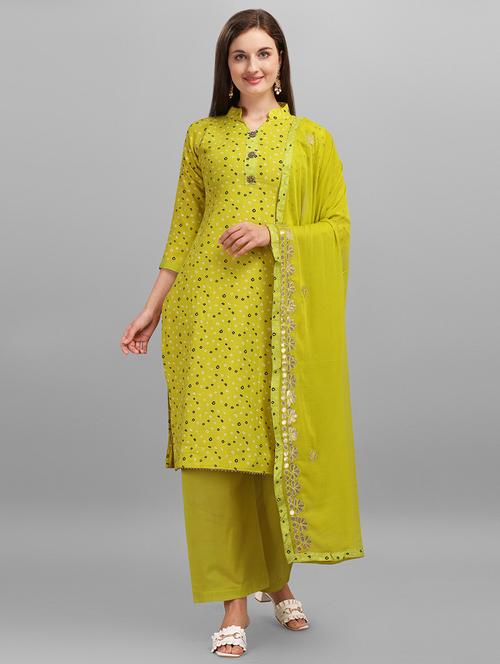 green cotton straight pant suits unstitched suit - 18014656 - Standard Image - 1