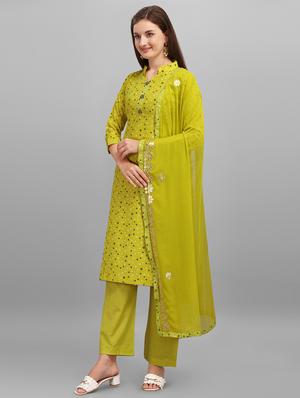 green cotton straight pant suits unstitched suit - 18014656 - Standard Image - 2