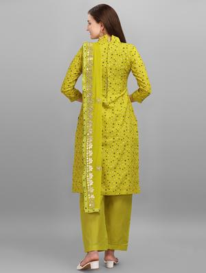 green cotton straight pant suits unstitched suit - 18014656 - Standard Image - 3