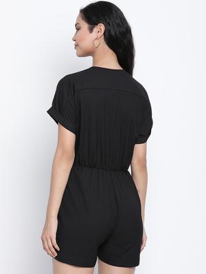 side taped v-neck romper - 18014699 - Standard Image - 3