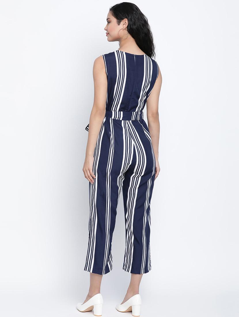 tie front striped full leg jumpsuit - 18014705 - Zoom Image - 3