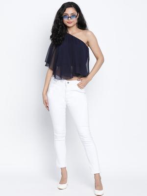 single sleeved solid crop top - 18014734 - Standard Image - 4