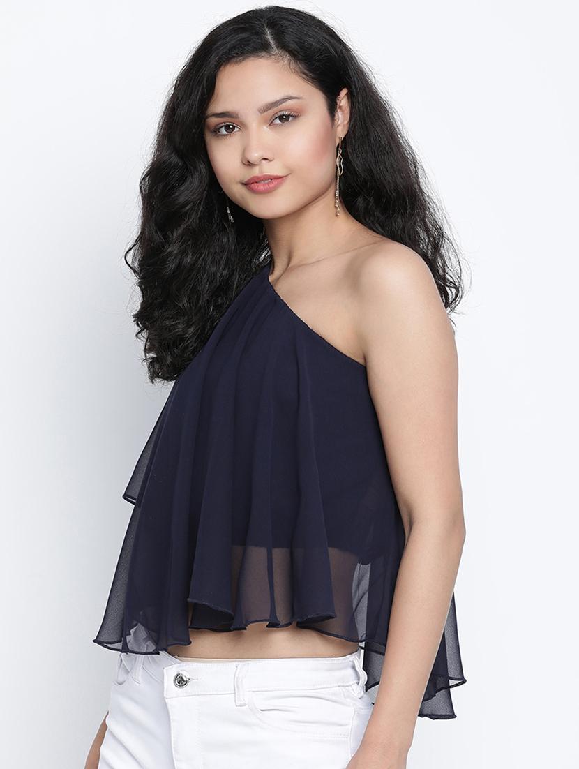 single sleeved solid crop top - 18014734 - Zoom Image - 2