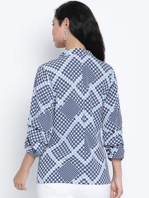 lapel neck printed top - 18014744 - Standard Image - 3