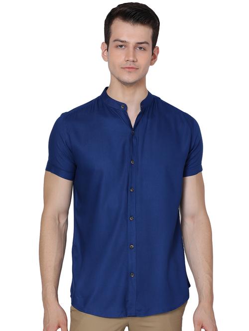 blue solid casual shirt - 18014895 - Standard Image - 1