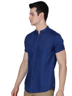 blue solid casual shirt - 18014895 - Standard Image - 2