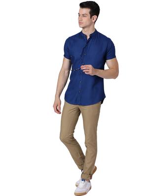 blue solid casual shirt - 18014895 - Standard Image - 4