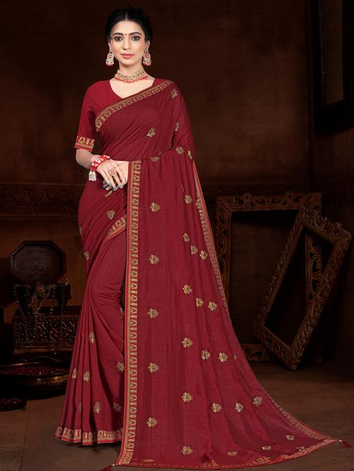 self design embroidered saree with blouse - 18014998 - Very Small Image - 1