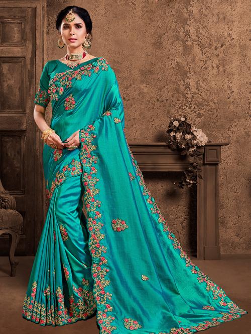 self design embroidered saree with blouse - 18015048 - Very Small Image - 1