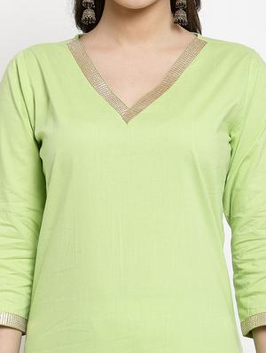 green cotton kurta pant set - 18015094 - Standard Image - 4