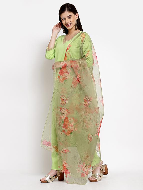 green cotton kurta pant set - 18015094 - Zoom Image - 2