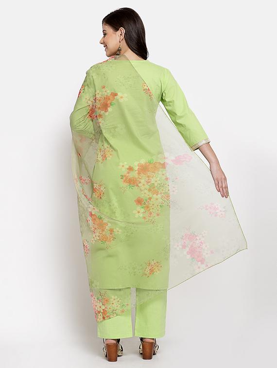 green cotton kurta pant set - 18015094 - Zoom Image - 3