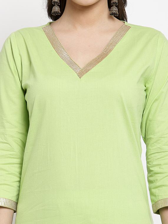 green cotton kurta pant set - 18015094 - Zoom Image - 4