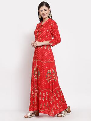 red cotton ethnic gowns kurta - 18015299 - Standard Image - 2
