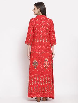 red cotton ethnic gowns kurta - 18015299 - Standard Image - 3