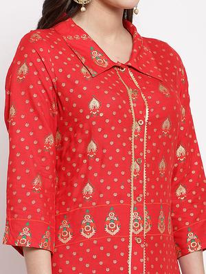 red cotton ethnic gowns kurta - 18015299 - Standard Image - 4