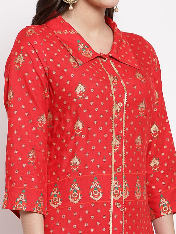 red cotton ethnic gowns kurta - 18015299 - Zoom Image - 4