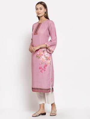 pink cotton straight kurta - 18015313 - Standard Image - 2