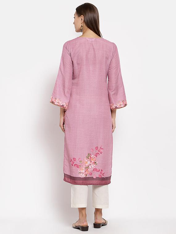 pink cotton straight kurta - 18015313 - Zoom Image - 3
