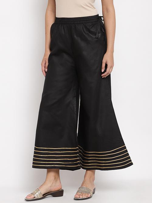 black solid flared palazzo - 18015317 - Standard Image - 1