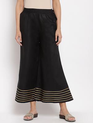 black solid flared palazzo - 18015317 - Standard Image - 2