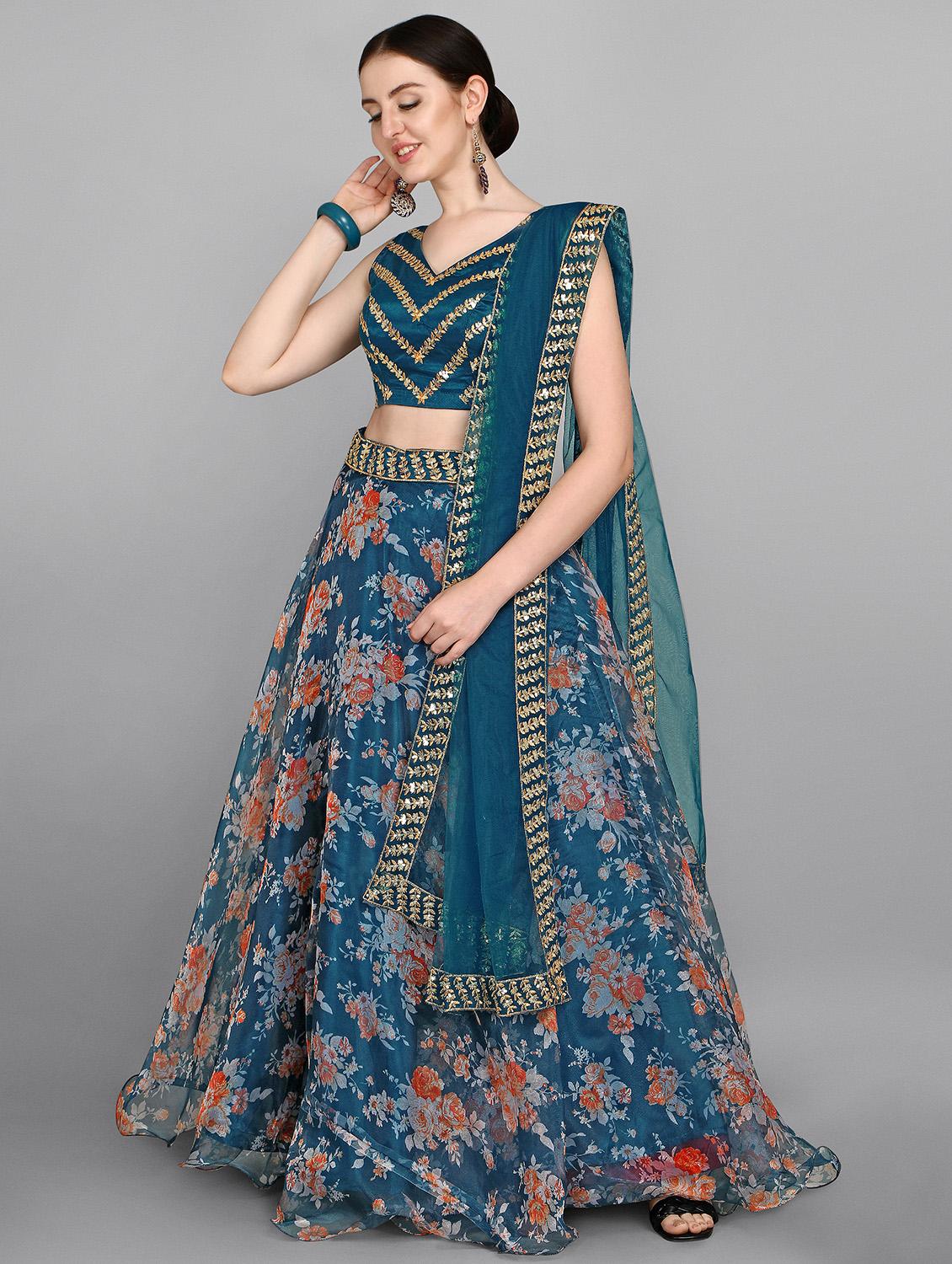 teal flared lehenga - 18015455 - Zoom Image - 2