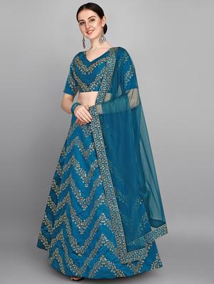 teal flared lehenga - 18015571 - Standard Image - 2
