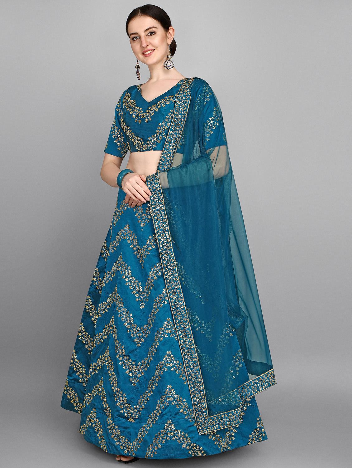 teal flared lehenga - 18015571 - Zoom Image - 2