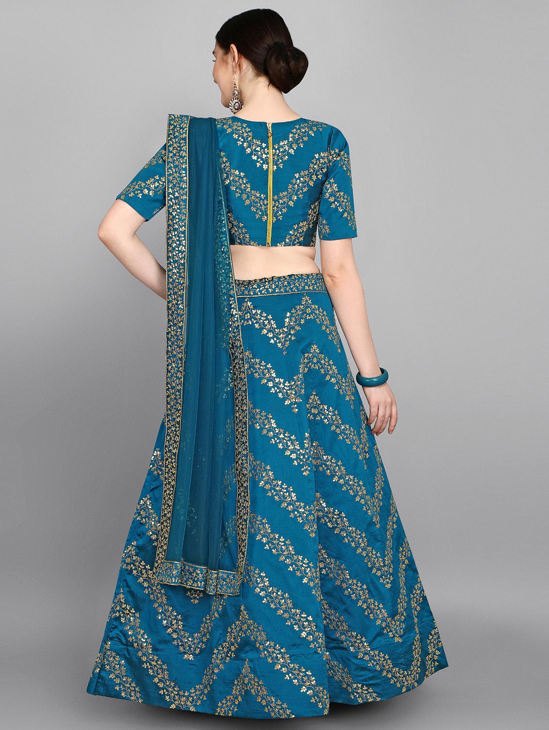 teal flared lehenga - 18015571 - Zoom Image - 3