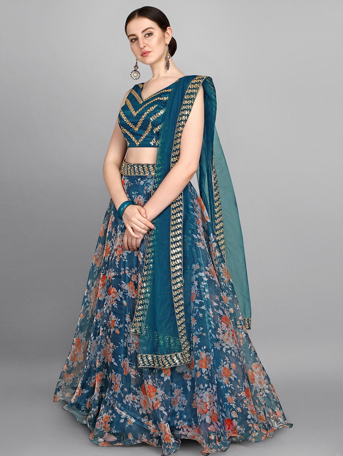 teal flared lehenga - 18015572 - Zoom Image - 2