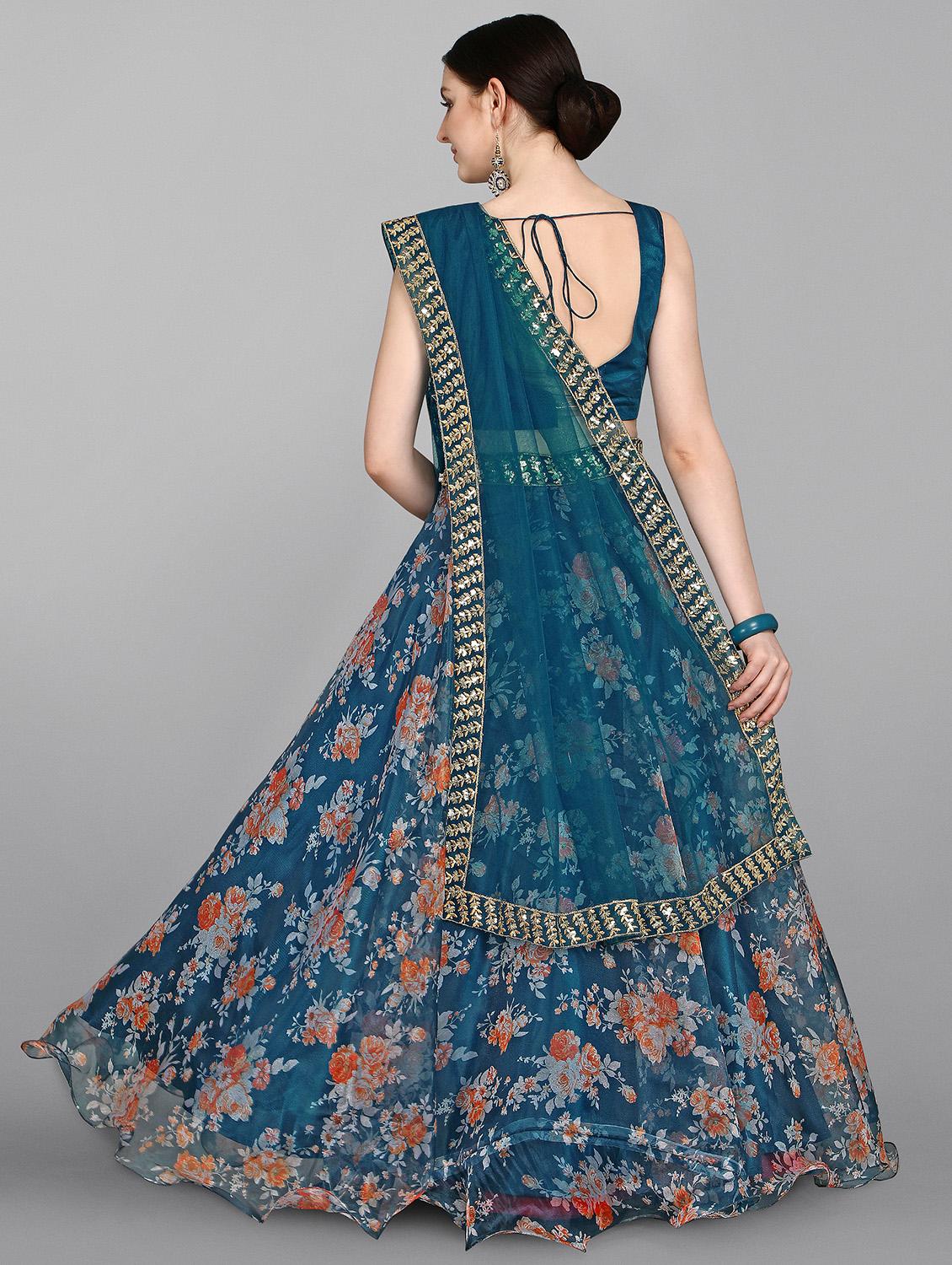 teal flared lehenga - 18015572 - Zoom Image - 3