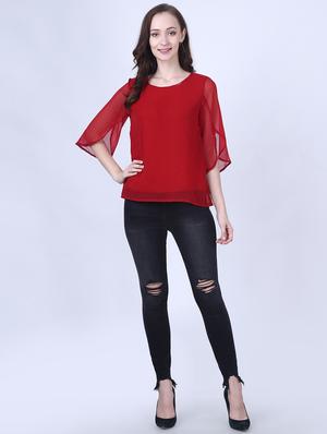 slit sleeved solid top - 18015749 - Standard Image - 4