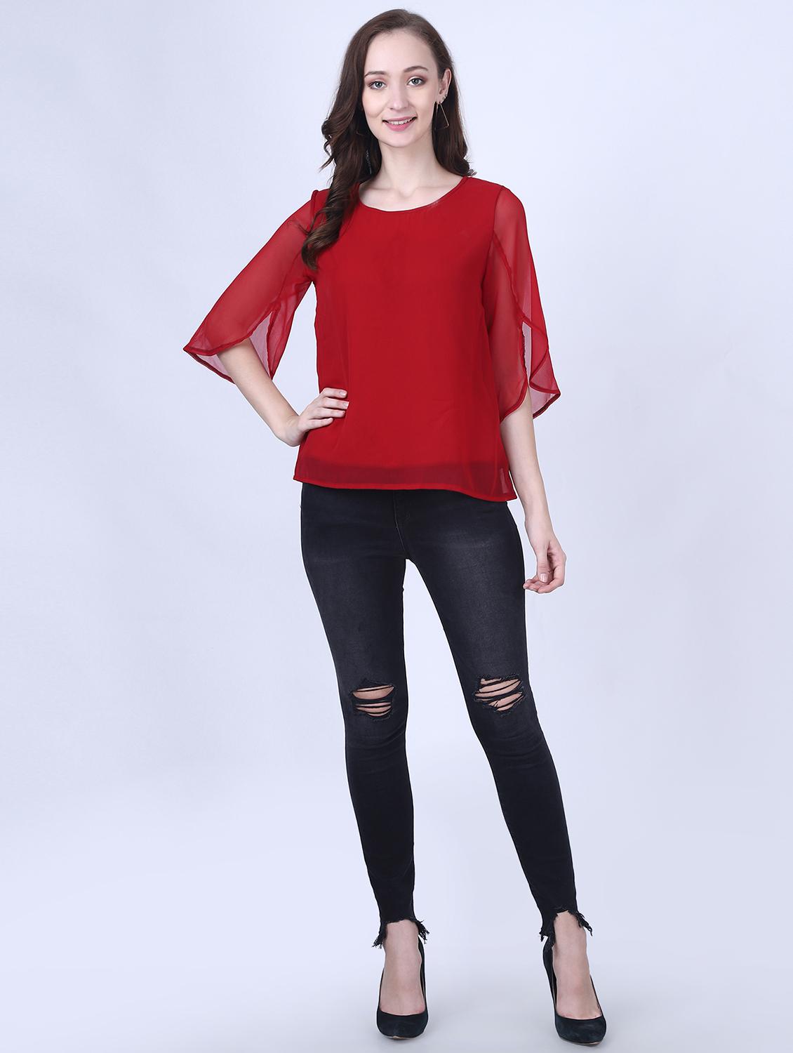 slit sleeved solid top - 18015749 - Zoom Image - 4