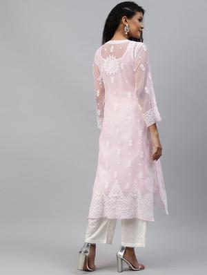 ada hand-embroidered pink chikankari straight kurta - 18016077 - Standard Image - 3